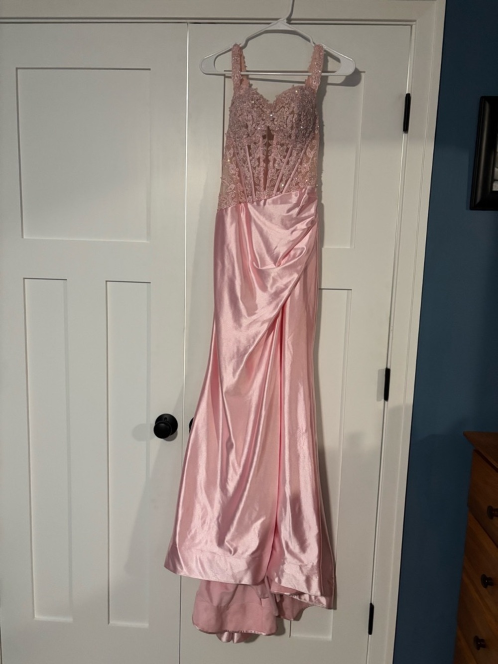 Sherri Hill Pink Lace Beaded Satin Prom Gown